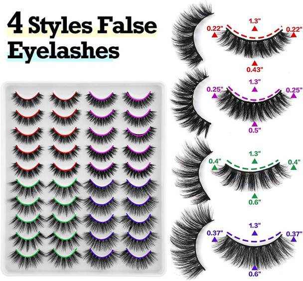 4 Different Styles Fake Eyelashes, FANXITON 20 Pairs Fluffy Volume False Lashes 3D Faux Mink Lashes Pack