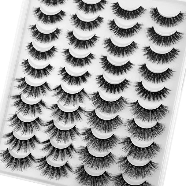 4 Different Styles Fake Eyelashes, FANXITON 20 Pairs Fluffy Volume False Lashes 3D Faux Mink Lashes Pack