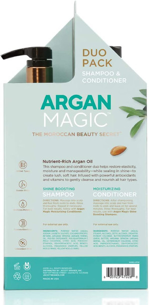 Argan Magic Shine Boosting Shampoo & Moisturizing Conditioner Duo - Gently Cleanses, Boosts Shine, Controls Frizz, Restores Moisture, Detangles | Made in USA, Paraben Free, Cruelty Free (32 oz)