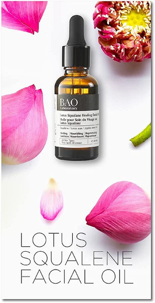 BAO Lotus Squalane Healing Facial Oil Hydrates Dry Skin, Rebalances Oily Skin, Soothes Sensitive Skin, Repairs Acne Prone Skin, Everyday Vitamin Rich Moisturizing Facial Oil for Women (15ml)