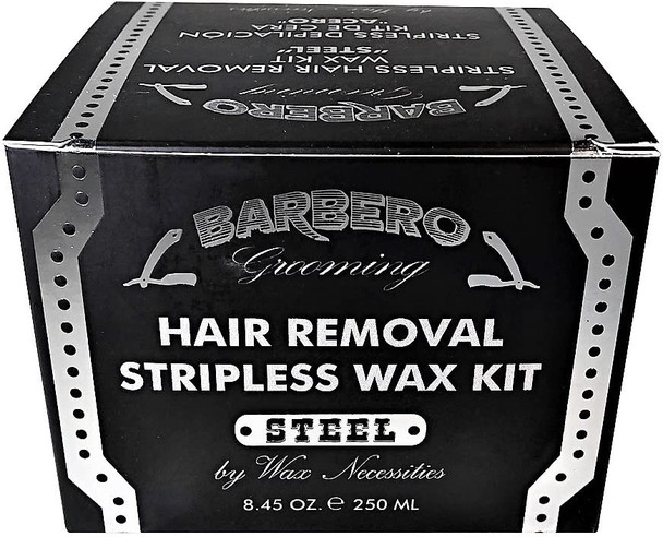 Barbero Microwavable Hair Removal Stripless Wax Kit Steel 8.45 Ounces by Wax Necessities Waxness