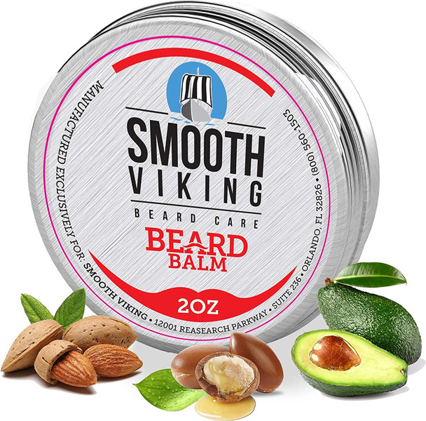 Beard Balm for Men - Best Leave-In Wax Beard Conditioner With Shea Butter and Argan Oil - Styles, Strengthens and Thickens Without a Brush or Trimmer! Perfect for Beard Growth - 2 OZ - Smooth Viking