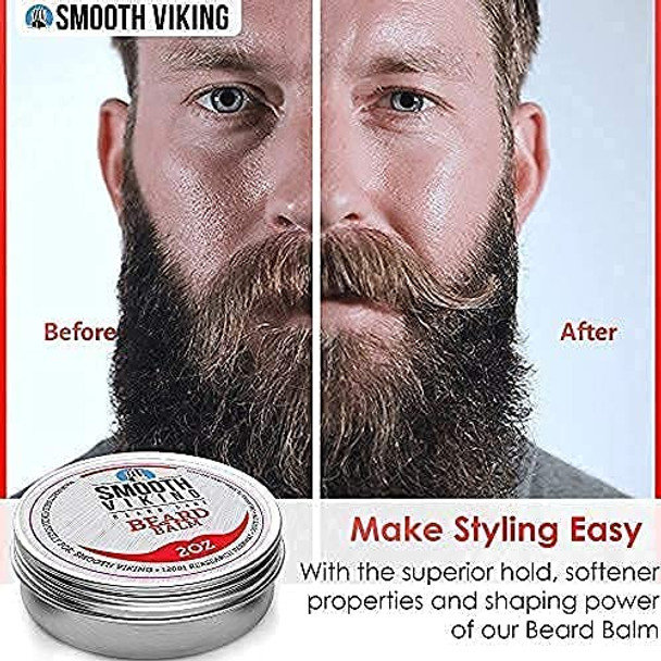 Beard Balm for Men - Best Leave-In Wax Beard Conditioner With Shea Butter and Argan Oil - Styles, Strengthens and Thickens Without a Brush or Trimmer! Perfect for Beard Growth - 2 OZ - Smooth Viking