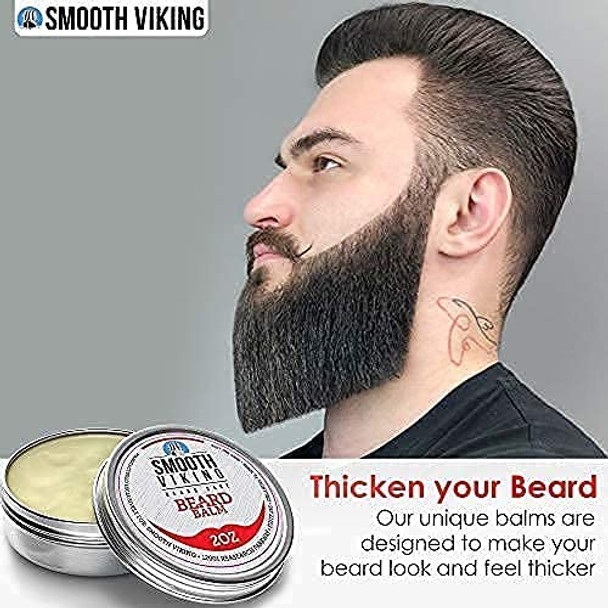 Beard Balm for Men - Best Leave-In Wax Beard Conditioner With Shea Butter and Argan Oil - Styles, Strengthens and Thickens Without a Brush or Trimmer! Perfect for Beard Growth - 2 OZ - Smooth Viking