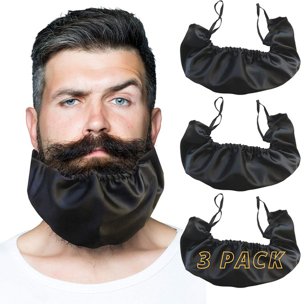 Beard Bandana Black (3 Pack XL Size) with Laundry Storage Bag, Beard Bib Bonnet Facial Apron Caps Beard Guard Cover by Fidelis