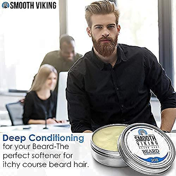 Beard Conditioner for Men - Natural Wax Conditioning Softener that Soothes Itching - Use With Beard Oil and Balm for Best Results and Growth - Argan Oil, Shea Butter and Beeswax - 2 OZ - Smooth Viking