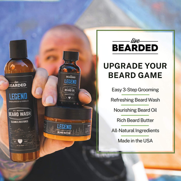 Beard Kit | Live Bearded Made in USA | Beard Bundle (Leather, Cedar, Vanilla - The Executive)