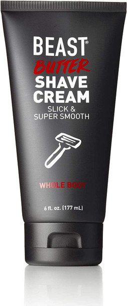 Beast Butter Whole Body Shave Cream - Organic Aloe, Gentle Oats, Ginseng, Vitamins - Super Smooth Slick Foamless - Shaving Lotion Face Head Body Butt Balls Legs Mens Womens - Tame the Beast (177 mL)