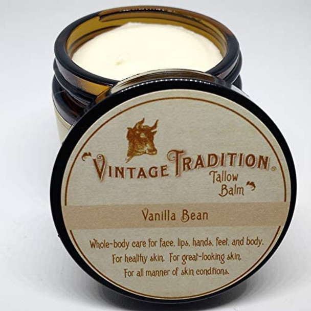 Beef Tallow All Purpose Balm  Healing, Hydrating Mild Vanilla Skin Care Salve Replaces Body Lotion, Hand Cream, More  Essential Oil, Olive Oil, and Grass-Fed Tallow by Vintage Tradition, 2 fl. oz.