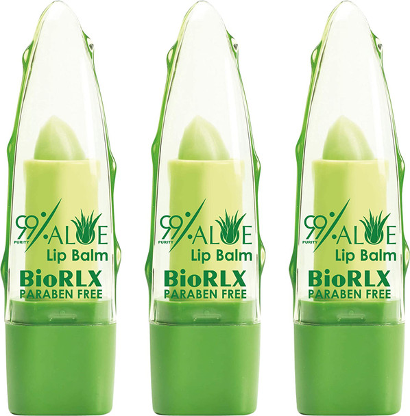 BioRLX 99% Purity Aloe Vera Lip Balm with Color, Moisturizing Lip Plumper, Temperature Color Change, Lipstick Long Lasting, Nutritious Aloe Vera for Female (Three Lip Balms, Tinted)