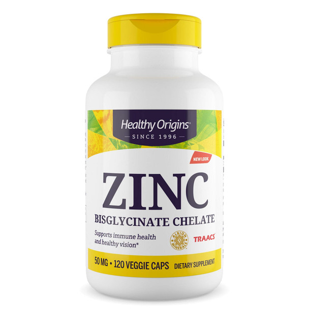 Healthy Origins Zinc Bisglycinate Chelate 50mg 120 Vegetarian & Vegan Capsules not Tablets | High Strength Zinc Supplement | Supports Immune System & Vision | Strong Bones, Hair, Skin & Nails