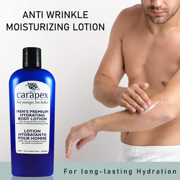 Body Lotion for Men - Carapex Premium Hydrating Body Lotion for Men, Natural Unscented Body & Hand Lotion for Dry Skin, Sensitive Skin, Rough Skin, No Parabens, Non Greasy, 8oz (3-Pack)