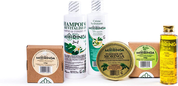 Bundle of 6 Products - Moringa Hair & Skin Care with Castor Oil, Beeswax, 100% Products, Moringa Soap, Moringa Oil, Moringa Shampoo & Conditioner, Powerful Hair Fertilizer Pomade