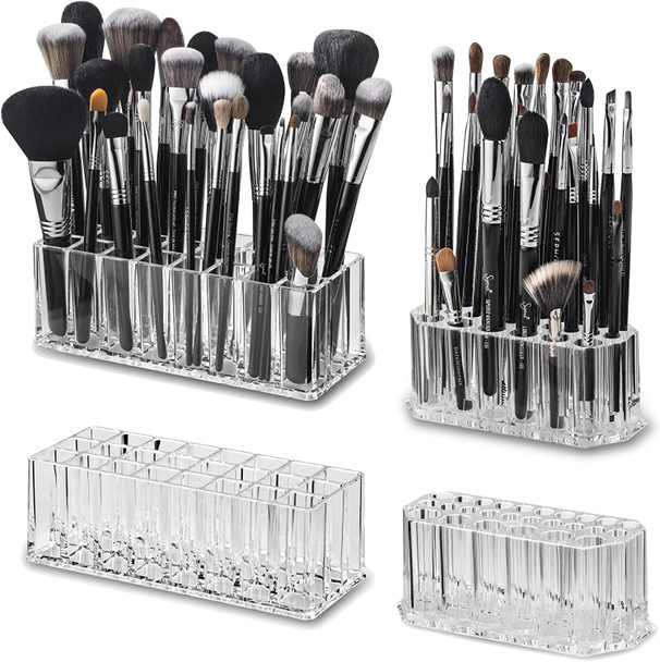 byAlegory Set of (1) 24 Space Beauty Brush Organizer for Tall/Wide Handle Brushes and (1) 26 Space Beauty Brush Organizer for Slim Handle Brushes - Clear