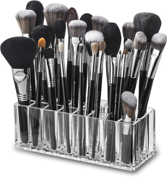 byAlegory Set of (1) 24 Space Beauty Brush Organizer for Tall/Wide Handle Brushes and (1) 26 Space Beauty Brush Organizer for Slim Handle Brushes - Clear