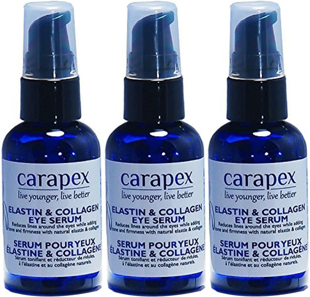 Carapex Elastin & Collagen Anti Aging Serum, for Wrinkles, Dark Circles and Puffiness, Fragrance Free, Paraben Free for Sensitive Skin (3-Pack)