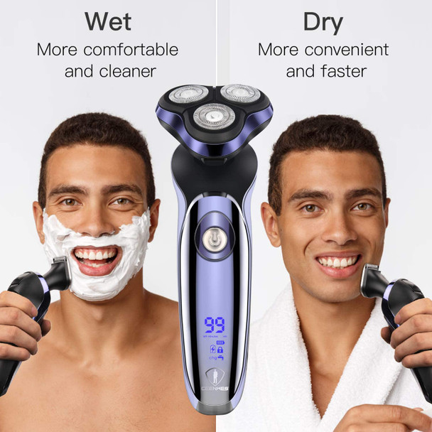 Ceenwes Electric Razor for Men 3 in 1 Grooming Kit with Nose Trimmer Sideburns Trimmer 100% Waterproof Electric Shaver Rechargeable Cordless Rotary Shavers