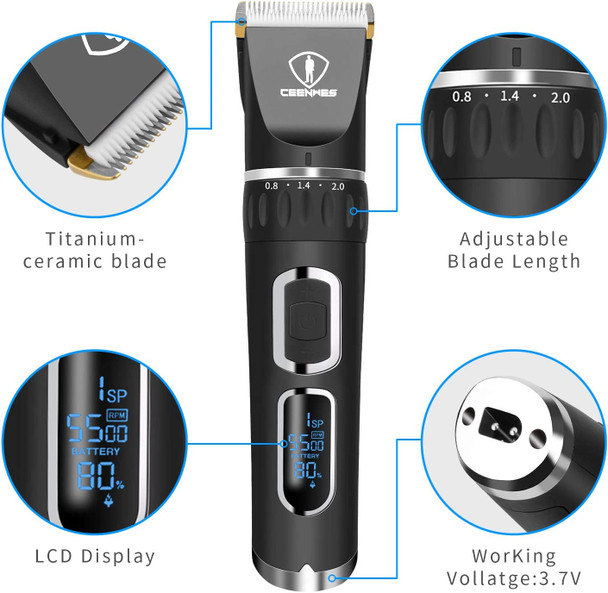 Ceenwes Hair Clippers Professional 3-Speed Rechargeable Ceramic Blade Cordless Haircutting Tools for Men and Family Use