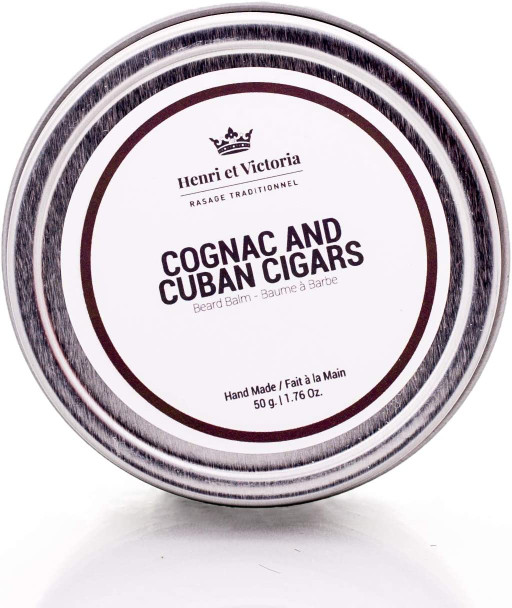 Cognac and Cuban Cigars Beard Balm | Hand made in Canada by Henri et Victoria | Moisturizing, Non Greasy, Simple and Effective Ingredients | 50g (1.76 oz)