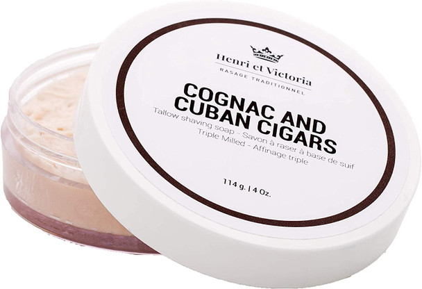 Cognac and Cuban Cigars Shaving Soap | Hand Made in CANADA | Henri et Victoria Triple Milled Shaving Soap For Men |Moisturizing, Ultra Glide, Cushioning, Easy Lather, Prevent Razor Burn and Dry Skin | 114 g (4 oz)