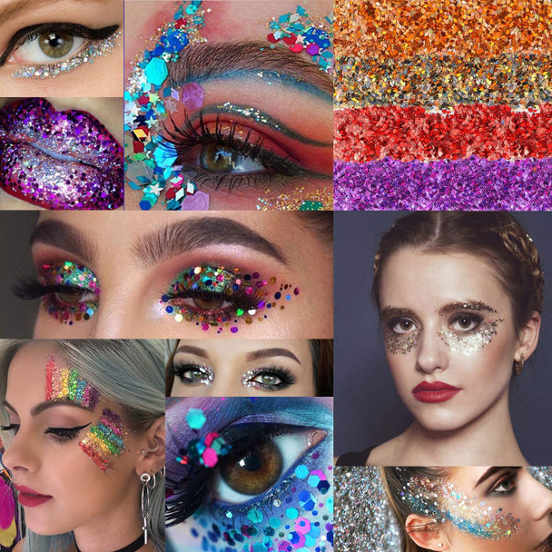 Counting Mars 12 Pcs Chunky Glitter Eyeshadow Face Body Painting Craft Nail Art for Decoration