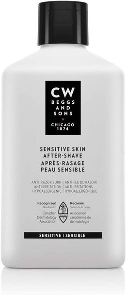 CW Beggs and Sons Sensitive Skin After-Shave Lotion for Men, Hypoallergenic and Fragrance-Free, 125 mL