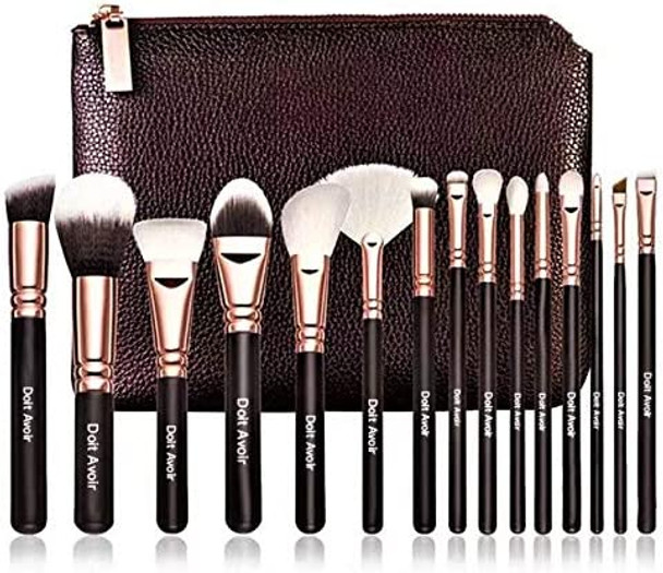 Doit Avoir Professional 15 pcs Natural Hair Makeup Brush Sets - Wooden Handle, Natural Super Soft Hair Professional Makeup Brushes (Black)