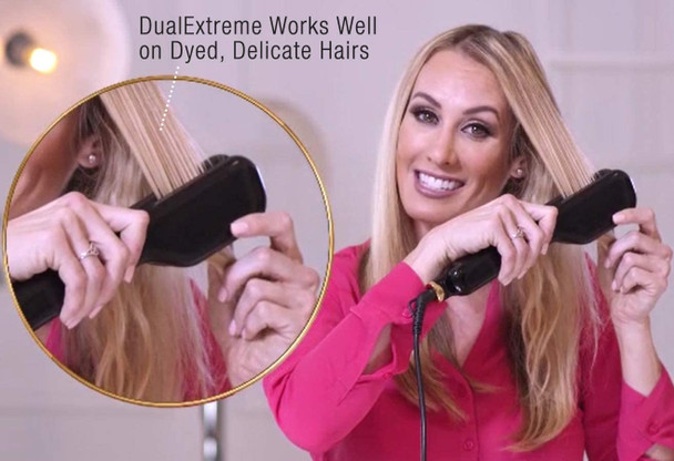 Dual Extreme Hair Straightener, Hair Straightening Brush, Dual Plates with 3D Ceramic Bristles, Temperature Control Up to 230 Celsius, Reduce Frizz, LCD Digital Screen Display, Universal Voltage
