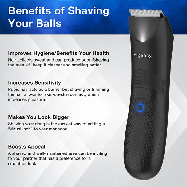 Electric Body Hair Trimmer and Shaver for Men, VIKICON Body Groomer for Groin&Ball w/Lighting, Pubic Hair Trimmer Replaceable Ceramic Blade Heads, Ergonomic Electric Razor IPX7 Waterproof Wet/Dry