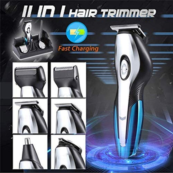 Electric Hair Clipper, New 6 in 1 Professional Hair Trimmer Cutters Full Set, Use for Family Personal Care (Black-Blue)
