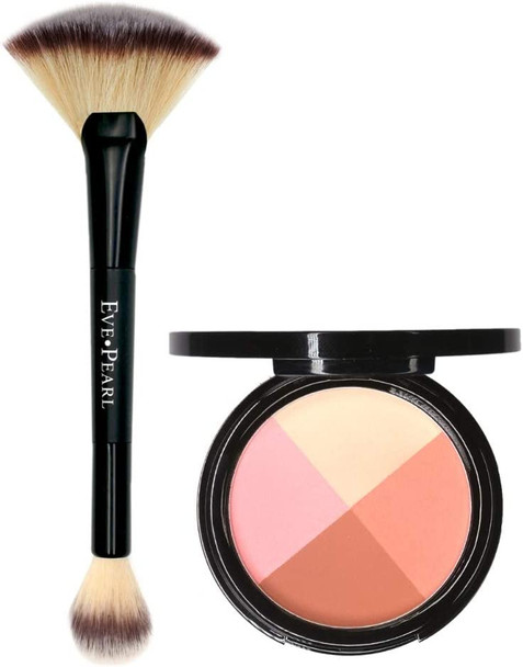 EVE PEARL Ultimate Face Compact And 204 Dual Fan Highlighter Brush Blush Highlighter Contour Eyeshadow Set Makeup Palette Light to Medium- Timeless