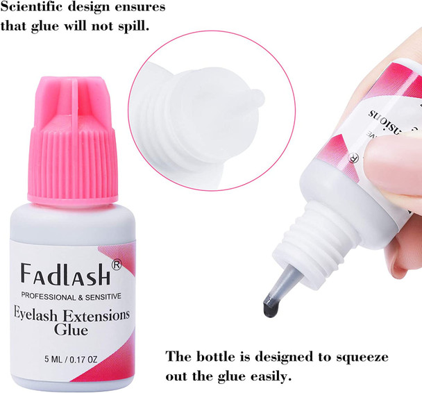 Eyelash Extension Glue 5ml Lash Extension Glue 1-2 Sec Drying Time| 6-7 Weeks Retention Lash Extension Supplies Professional Use by FADLASH