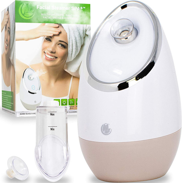 Facial Steamer SPA+ by Microderm GLO BEST, Professional Nano Ionic Warm Mist, Home Face Sauna, Portable Humidifier Machine, Deep Cleaning Pores, Blackhead Removal, Acne Treatment, Daily Skin Hydration