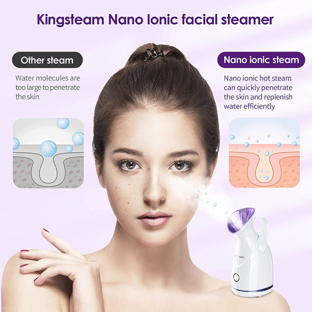 Facial Steamer, Kingsteam Nano Ionic Hot Mist Face Steamer With Aromatherapy Kit and Blackhead Removal Tools for Home Facial Sauna Spa.