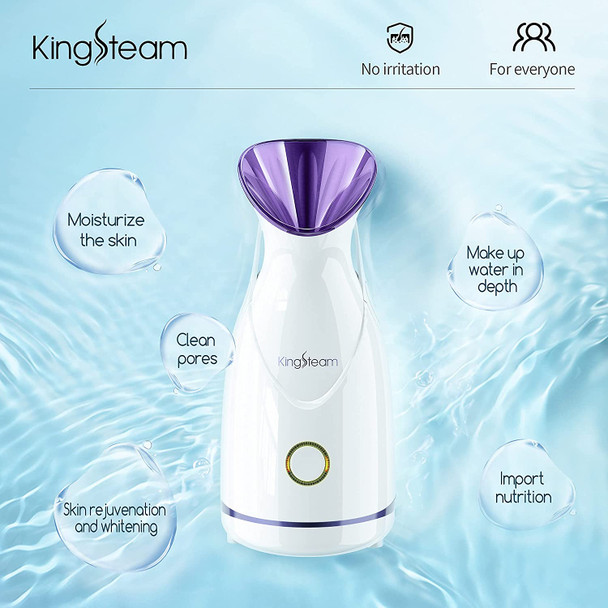 Facial Steamer, Kingsteam Nano Ionic Hot Mist Face Steamer With Aromatherapy Kit and Blackhead Removal Tools for Home Facial Sauna Spa.