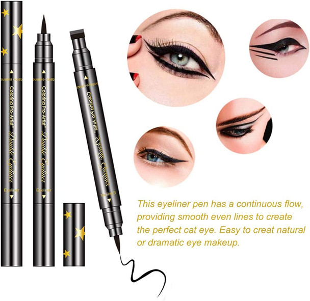 FITDON 4pcs Double-sided Liquid Eyeliner Pen Stamp, Super Slim Gel Felt Tip High Pigment Black, Waterproof Smudge-proof Long Lasting Tattoo Makeup Tool