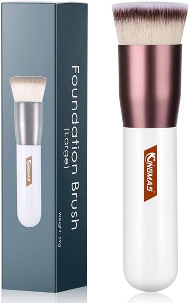 Foundation Brush, Premium Flat Top Kabuki Makeup Brush for Liquid, Blending, Cream, Powder,Blush Buffing Stippling Face Makeup Tools White