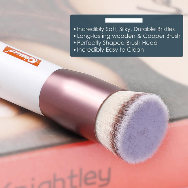 Foundation Brush, Premium Flat Top Kabuki Makeup Brush for Liquid, Blending, Cream, Powder,Blush Buffing Stippling Face Makeup Tools White