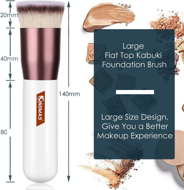 Foundation Brush, Premium Flat Top Kabuki Makeup Brush for Liquid, Blending, Cream, Powder,Blush Buffing Stippling Face Makeup Tools White