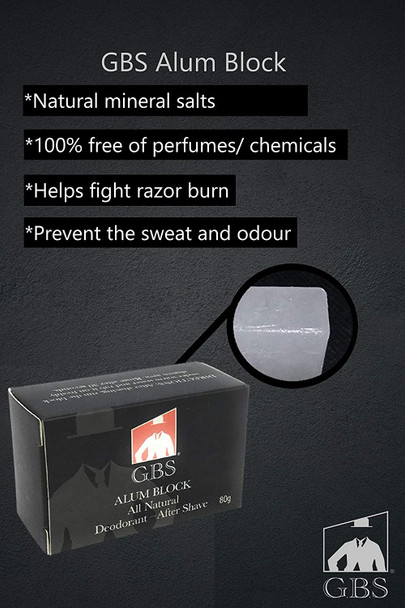 GBS Potassium Alum Stone 80G All Natural - Soothing Aftershave Facial Toner to Close Pores Helps Sooth Nicks and Cuts