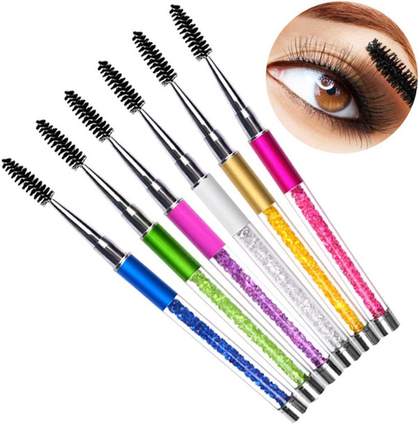 Guapa 6pcs Diamond Crystal Handle Eyelash Brush with Cap Mascara Wands Applicator Tools for Eyelashes Extension (Mixed Colors)