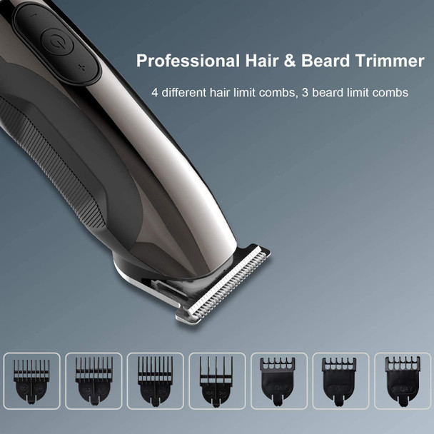 Hair Clipper Men Beard Trimmer Rechargeable Hair Trimmer Waterproof Grooming Kit for Head, Beard, Nose, Face, Body