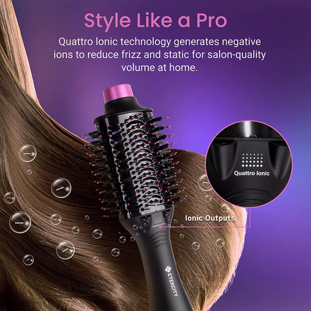 Hair Dryer Brush, Etekcity Blow Dryer Hot Air Brush with Quattro Ionic Generator, One Step Hair Dryer and Styler Volumizer, Ceramic Coating & 3 Temperature Settings, ETL Certified