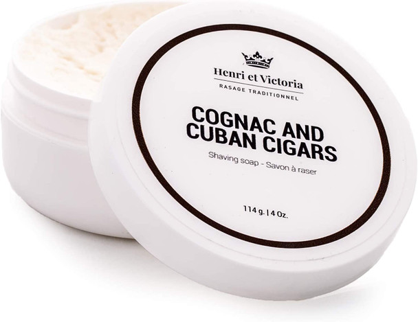 Henri et Victoria Shaving Soap For Men | Cognac and Cuban Cigars Shaving Cream Fragrance | Smooth Shave, Lathers Up Nicely, Long-Lasting Scent | Canadian Made by Skilled Artisan 114 g (4 oz)