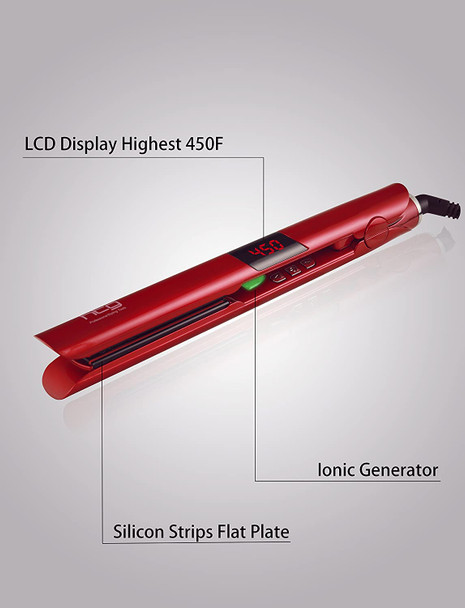 HTG Hair Flat Iron Digital Ceramic Hair Straightener With Ceramic Tourmaline Plates Negative ion World Wide Voltage Hair Flat Iron HT096 (Red)