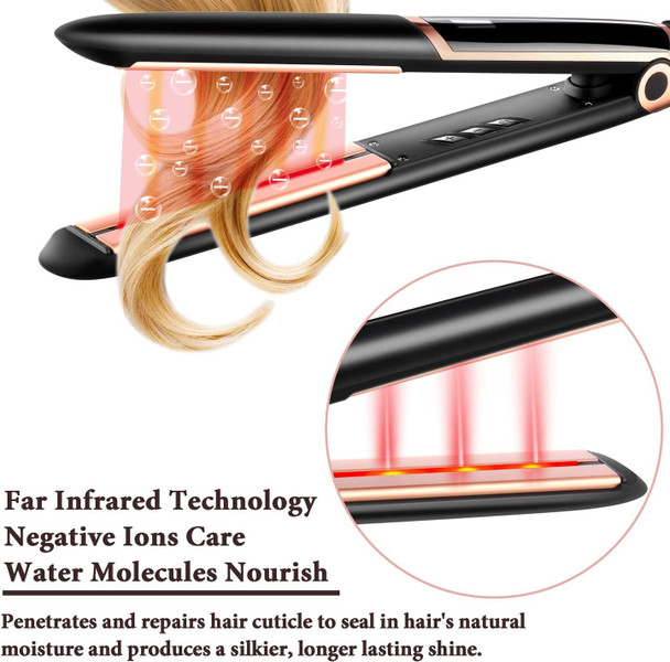 Infrared Hair Straightener, Professional Salon 2 in 1 Straightening Curling Iron with Tourmaline Ceramic Plate for Hair Styling, Hair Straightener and Curler Dual Voltage, Adjustable Temperature (BLACK)