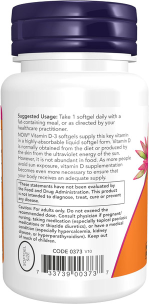 NOW Supplements, Vitamin D-3 5,000 IU, High Potency, Structural Support 240 Softgels