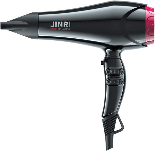 Jinri 1875W Professional Hair Dryer AC Motor Negative Ionic Blow Dryer Ceramic With Styling Concentrator Nozzle 2 Speed and 3 Heat Settings Cool Shut Button,Black