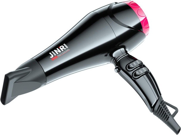 Jinri 1875W Professional Hair Dryer AC Motor Negative Ionic Blow Dryer Ceramic With Styling Concentrator Nozzle 2 Speed and 3 Heat Settings Cool Shut Button,Black