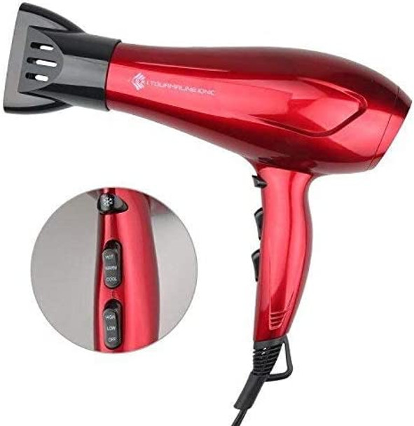 JINRI Sterilization Hair Dryer Professional Fast Dry Lightweight Blow Dryer Tourmaline Nagetive Ionic Strong Air Healthy Hair Tool with Nozzle, 3 temp 2 speed, 1875 W DC Motor,Fashion Red (Cola red)